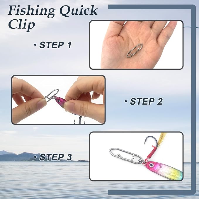 Quacc 50 PCS Fishing Power Speed Clips, Strong Stainless Steel Lure Quick Snaps Connector Tackle for Fishing Lure Crankbait Popper Corks Rigs Quick Change Freshwater Saltwater