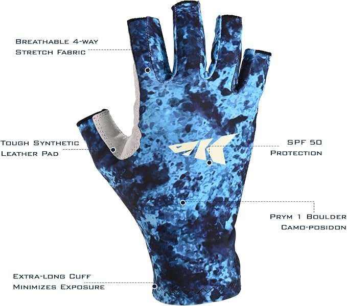 KastKing La Sal Fishing Gloves UPF50+ Sun Gloves UV Protection Fingerless Gloves Men Women for Outdoor, Kayaking, Rowing, Paddling, Canoeing, Hunting