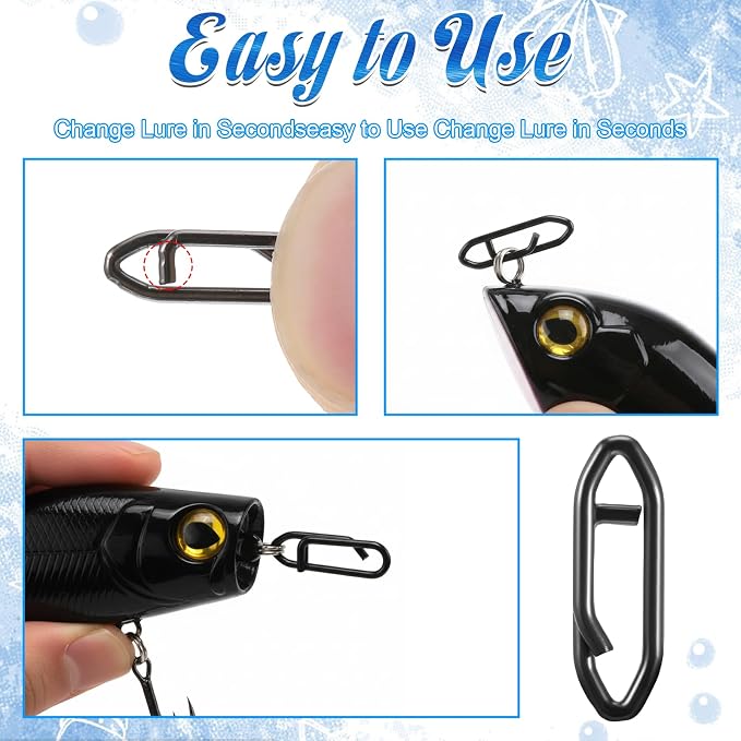 50 Pack Speed Clips for Fishing Lures, 25LB High Strength Fishing Speed Clips 304 Stainless Steel Quick Clip Lure Connectors for Freshwater and Saltwater Crankbait Tackle Snaps Power Snap Clip