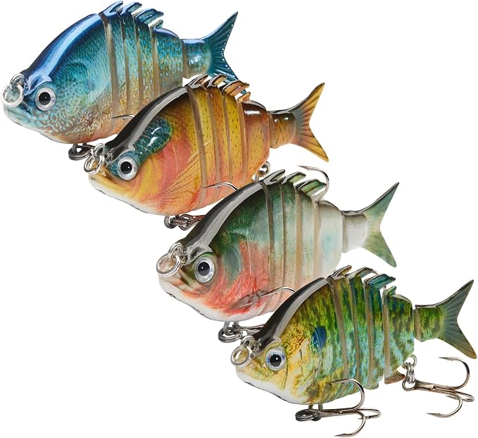 Bassdash SwimPanfish 2.5”/0.34oz Hard Bluegill Swimbaits Multi Jointed Topwater Trout Bass Fishing Crank Lure,Pack of 4
