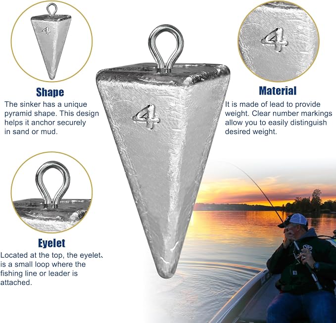 Triangle Fishing Weights 4-Sided Pyramid Sinkers Lead Fishing Weights and Sinkers for Saltwater Ocean Surf 1oz-32oz/2LB