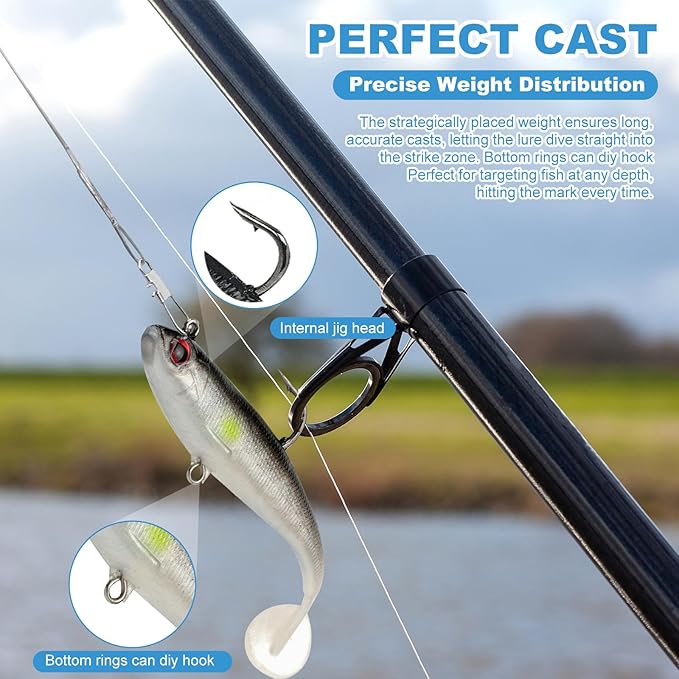 5 Pcs Pre-Rigged Soft Fishing Lures, 3.5In Paddle Tail Jig Heads Swim Bait, Realistic Movement Easy Catch Fishing jigs Lure, Fishing Baits for Freshwater Saltwater Bass Trout Baits
