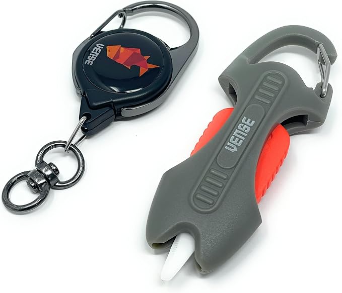 VENSE Retractable Fishing Line Cutter with Ceramic Blades, that Cut Braid, Mono and Fluoro Lines Clean and Smooth, Corrosion - Resistant Scissors, Includes Zinger Retractor Extra.