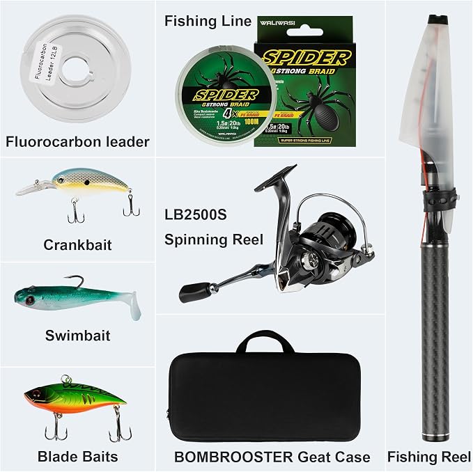 Telescopic Fishing Rod and Carbon Fiber Spinning Reel Combo – Lightweight Travel Fishing Pole Portable Backpack Kit