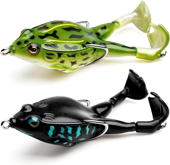 Topwater Frog Lure Bass Trout Fishing Lures Kit Set Realistic Prop Frog Soft Swimbait Floating Bait with Weedless Hooks for Freshwater Saltwater