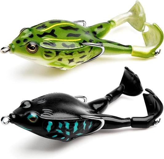 Topwater Frog Lure Bass Trout Fishing Lures Kit Set Realistic Prop Frog Soft Swimbait Floating Bait with Weedless Hooks for Freshwater Saltwater