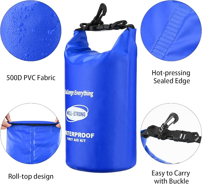 Emergency First Aid Kit for Boating, Fishing & Kayaking – Waterproof Medical Supplies with Roll Top Design, 2L Capacity, Blue