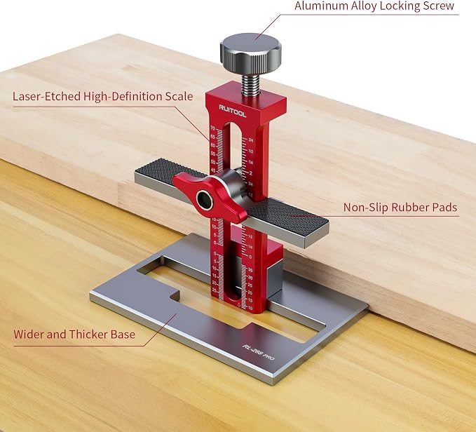 RUITOOL Upgrade 3-in-1 Cabinet Door Mounting Jig with Support Base, Installation Tool for Frameless or Face Frame Cabinet Doors, Adjustable Aluminium Alloy Hardware Jig for Wall and Base Cabinets