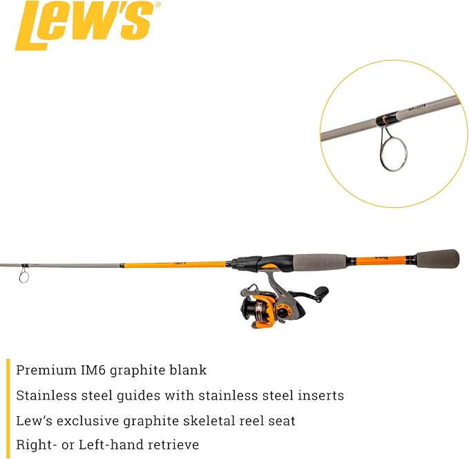 Lew's Hypersonic Spinning Reel and Fishing Rod Combo, IM6 Graphite Rod with Fast Action, 3+1 Bearings, 5.1:1 Gear Ratio, Speed Lube