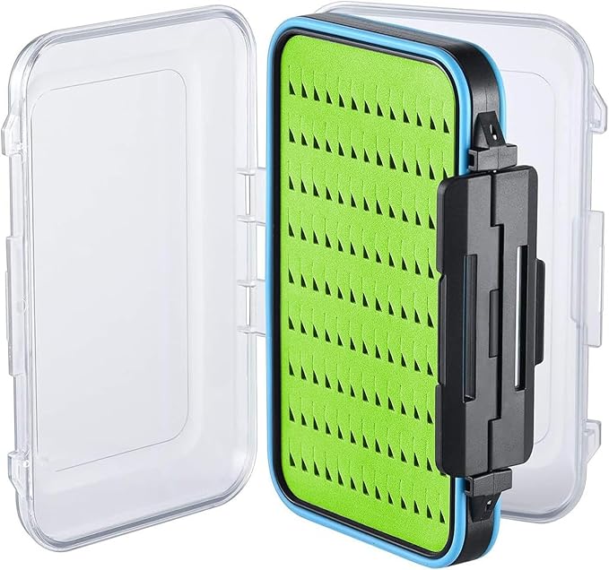 Gonex Fly Boxes for Fly Fishing Jig Boxes Two-Sided Waterproof Lightweight Fly Fishing Box Easy Grip Transparent Lid Fly Fishing Lures Box, 5.9"x 3.8"x 1.77", Green