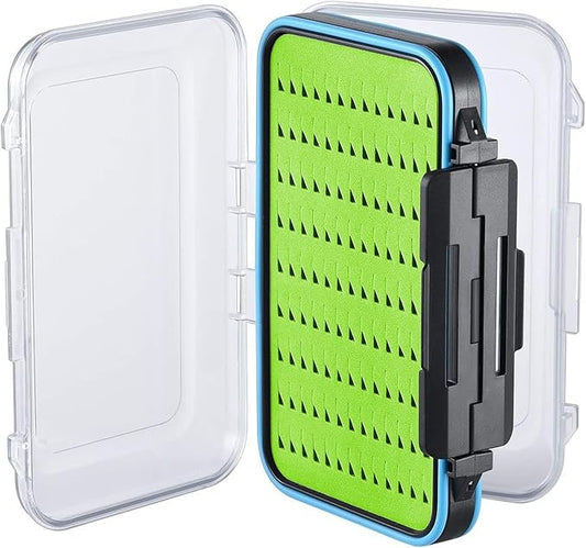 Gonex Fly Boxes for Fly Fishing Jig Boxes Two-Sided Waterproof Lightweight Fly Fishing Box Easy Grip Transparent Lid Fly Fishing Lures Box, 5.9"x 3.8"x 1.77", Green