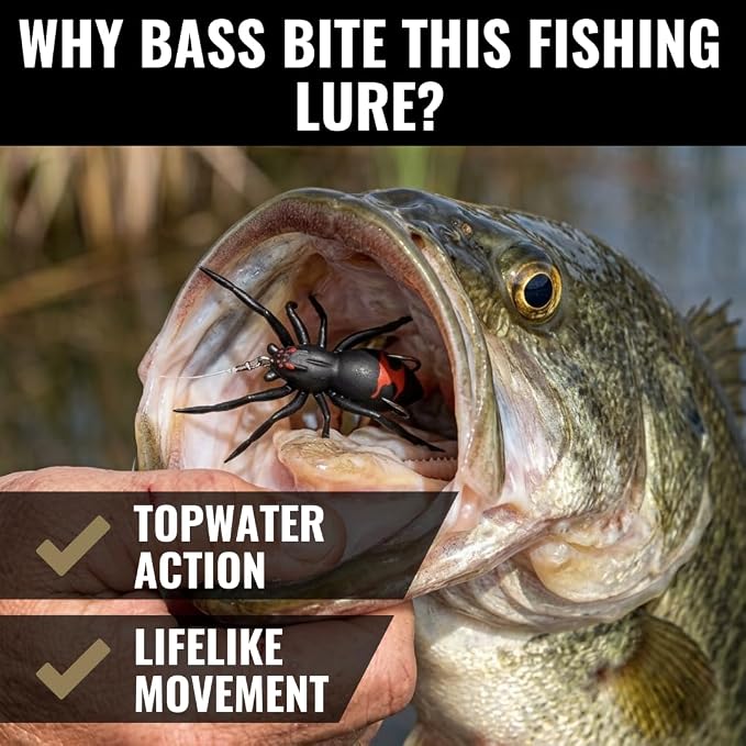LUNKERHUNT Phantom Spider Lure for Bass Fishing (2.5 Inch) | Topwater Spider Fishing Lure with Natural Walking Action | Soft Hollow Body Weedless Hooks for Trout and Pike