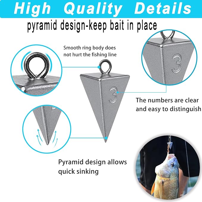 Pyramid Sinkers for Surf & Saltwater Fishing Weights - Durable Lead Fishing Sinkers, 1oz,2oz,3oz,4oz,5oz,6oz,8oz, Assortment Packs.