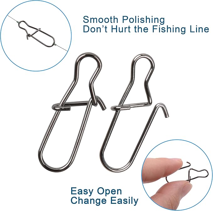Duo Lock Fishing Snap Kit, Stainless Steel Fishing Nice Snap Swivels High Strength Fishing Snaps and Clips Fishing Connector Tackle Kit for Saltwater Freshwater