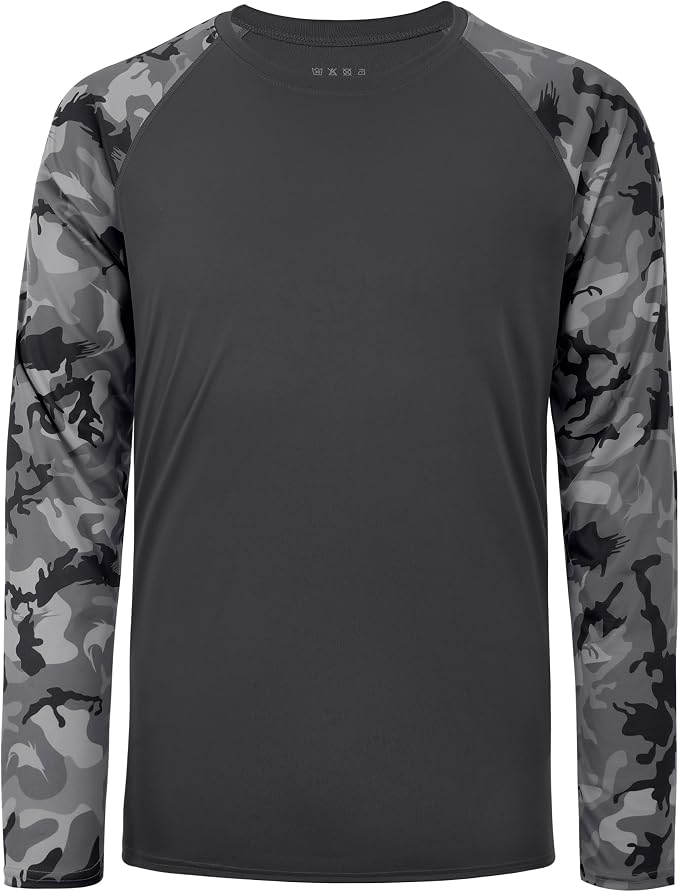 FISHEAL Men's Long Sleeve Fishing Shirts, UPF 50+ Camo Sun Protection Rash Guard, UV Shirt for Swimming Hunting Outdoor