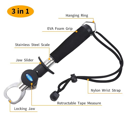 Fish Lip Gripper with Weight Scale and Measuring Tape Fish Scales Grip Grabber Professional Fish Holder Stainless Steel Fish Lip Grabber Fish Lip Grip Tool