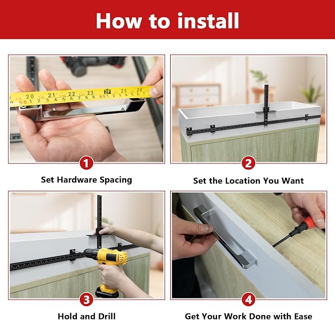 44" Max Cabinet Hardware Jig, with 16" Cabinet Handle Jig and Auto Center Punch, Aluminum Alloy Cabinet Handle Template Drill Guide, Cabinet Pull Jig for Handles/Knobs/Pulls, Drawer/Door