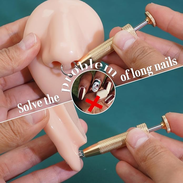 Upgraded Anti-Slip Piercing Ball Grabber Tool with Ergonomic Design for Changing Jewelry, Stainless Steel Jeweler Pick Up Tool 4 Claw Gem Piercing Changing Tool Body Piercing Kit for Ear Nose Lip