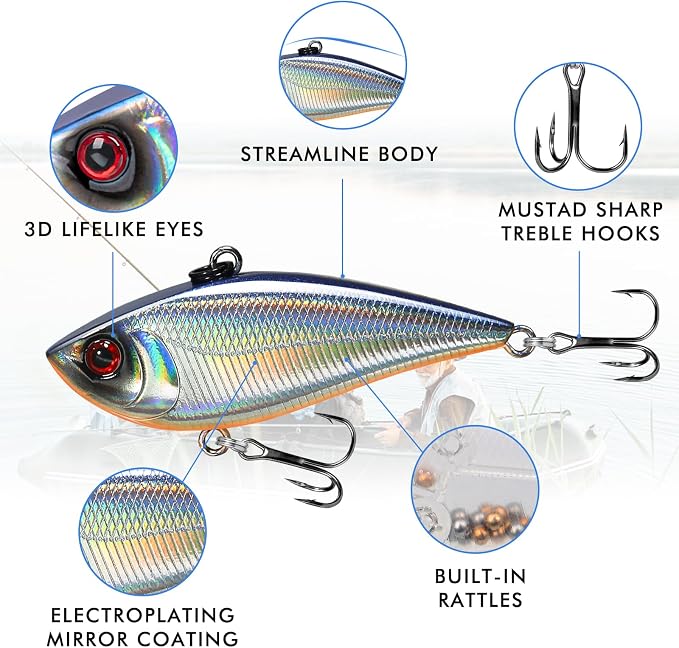 TRUSCEND Shallow or Deep Diving Crankbait with BKK Hooks, Wobble Fishing Lures for Bass Trout Crappie Walleye, Sinking Lipless Vibe Crank Bait for Bass Pike, Amazing Swimbait for Family Fishing