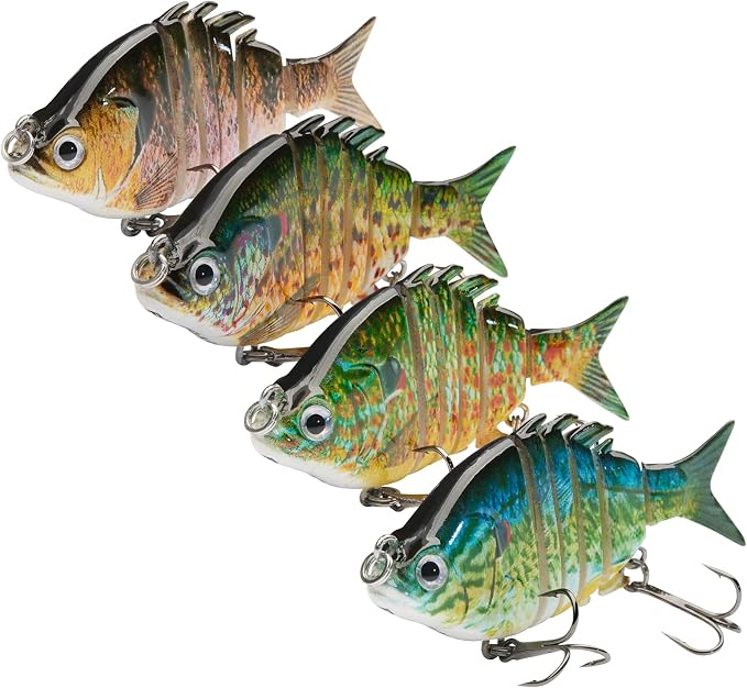 Bassdash SwimPanfish 2.5”/0.34oz Hard Bluegill Swimbaits Multi Jointed Topwater Trout Bass Fishing Crank Lure,Pack of 4