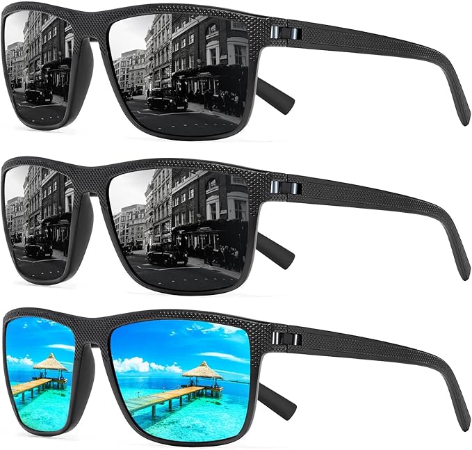 Square Polarized Sunglasses for Men and Women Lightweight Frame Sun Glasses with UV Protection