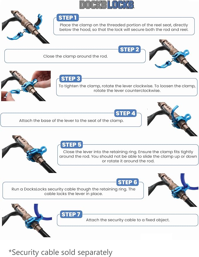 DocksLocks Fishing Rod & Reel Lock, Fishing Pole Lock for Storage, Gear, Equipment, Accessories, Rod Holder, Truck Bed, Car Rack, Piers, Boats and Marinas
