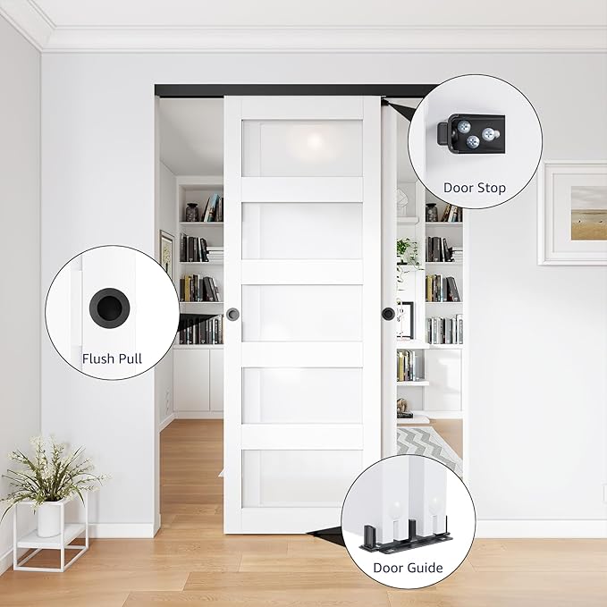 5FT Bypass Door Hardware, Closet Door Track Kit, Top-Mounted Style, Made of Heavy Duty Aluminum, Smoothly and Quietly, for 2 Doors System - Fit Min Door Panel Width of 30.5in, Black