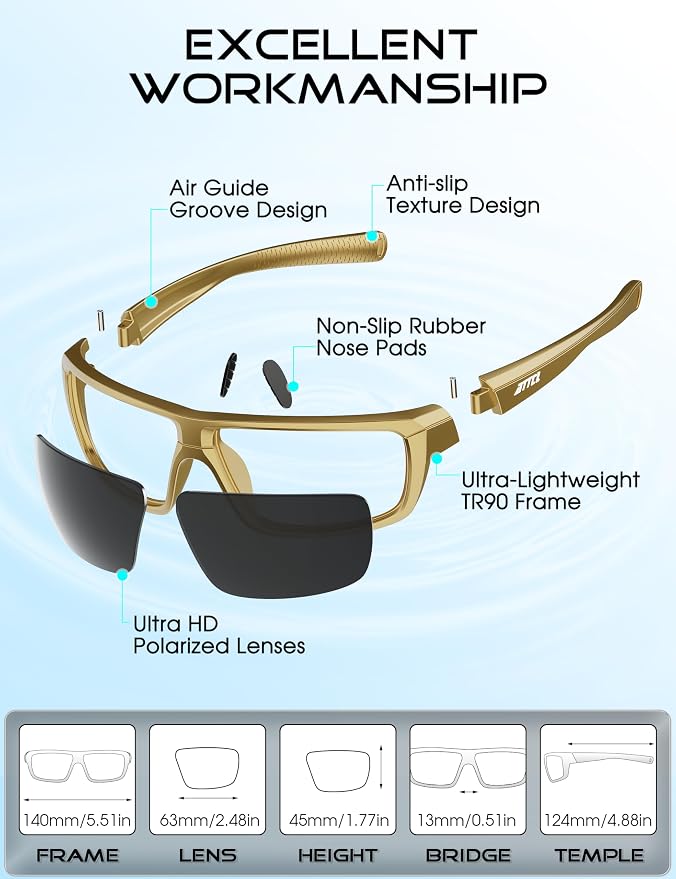 ATTCL Polarized Sunglasses Men for Fishing: UV Protection Lightweight TR90 Sports Wrap Sun Glasses Driving Golf Running