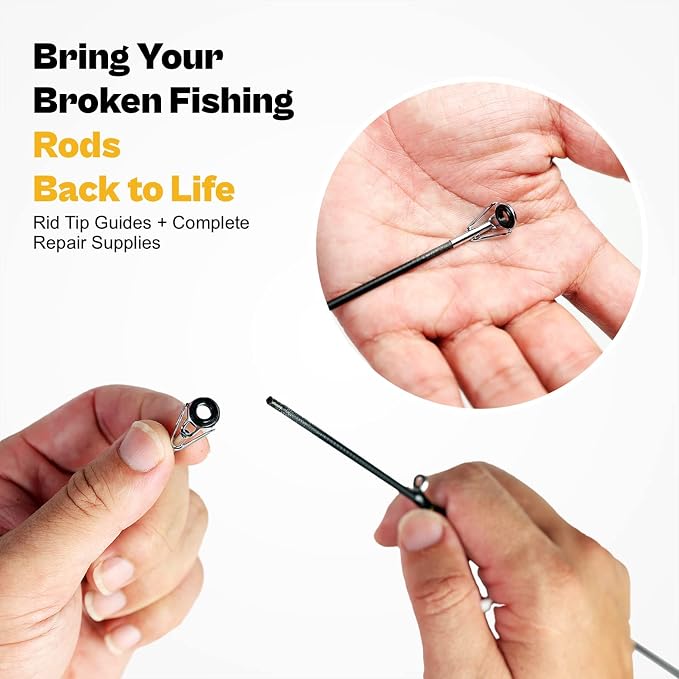 OJYDOIIIY Fishing Rod Tip Repair Kit with Glue,Complete Supplies for Fishing Pole Tip Replacement with Rod Epoxy,Top Eyelets and Wrapping Thread