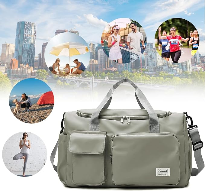 Suruid Sports Gym Duffel Bag with Shoes Compartment and Dry Wet Separated Pocket for Men and Women - Overnight Weekender Training Handbag Yoga Bag - Dark Gray