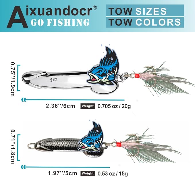 Bass Fishing Lure, Fishing Spoons, Topwater Fishing Lures with Trebles Hooks, Trout Fishing Lures, Fishing Tackle for Freshwater and Saltwater, Fishing Gifts for Men
