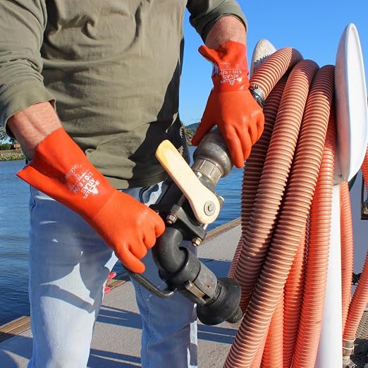 SHOWA Atlas 620 Double-Dipped PVC Chemical Resistant Gloves, Rough Finish Grip, Seamless Cotton Liner, 12" Length, Latex-Free, Orange, Small, 12-Pack