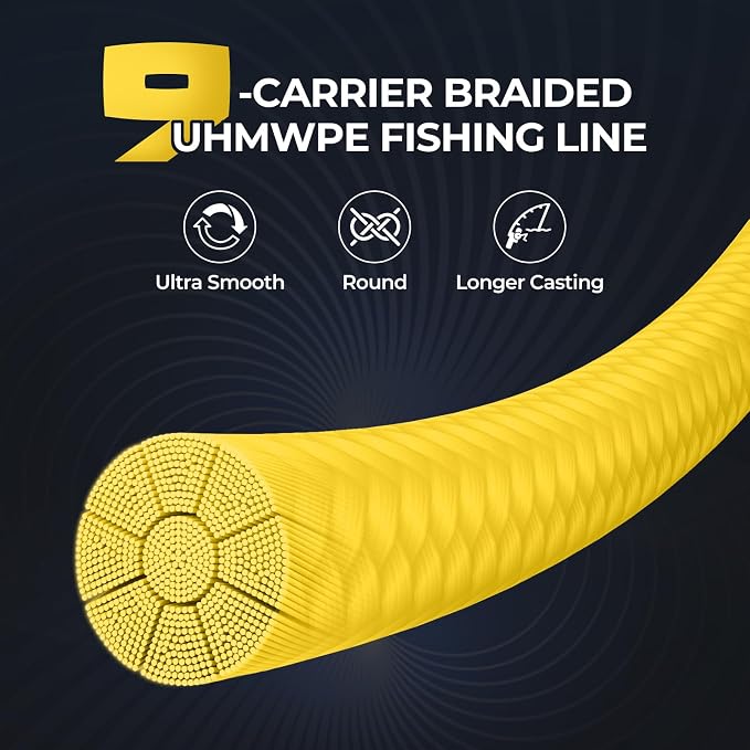 KastKing Hammer Alpha 9 UHMWPE Braided Fishing Line - Made in the USA, Strong and Smooth, Round, 9-Carrier, Colorfast Braided Fishing Line, Perfect for Most Fishing Reel and Finesse Applications