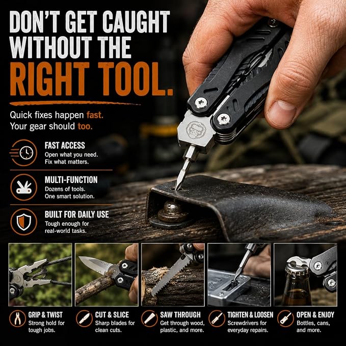 Multi Tool Knife Gift Set for Men - Pocket EDC Multitool with Folding Knife, Pliers, Screwdrivers & Bit Kit - Camping, Fishing & Everyday Carry Tool Gift for Dad, Husband & Outdoorsmen