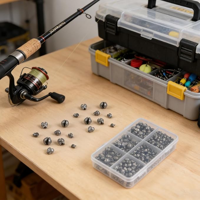 Caleb 200/320Pcs Split Shot Fishing Weights Sinkers, Removable Lead Fishing Weights, Premium Duckbill Reusable Fishing Sinkers for Freshwater Saltwater Bass Trout Fishing Accessories - 5/6 Sizes