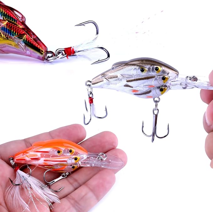 CrankBaits Fishing Lures CrankBait of Bass,Topwater Lures for Freshwater and Saltwater Shallow Water Deep Diving Swimbait,Topwater Bait for Trout Bass Fishing Lure,5pcs/Box