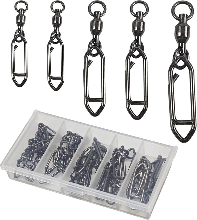 Ball Bearing Fishing Swivels with Speed Clips - 29pcs/Box Black Nickel Stainless Steel Snap Swivels, Size 0# - 4# Saltwater & Freshwater Quick Change Lure Snap