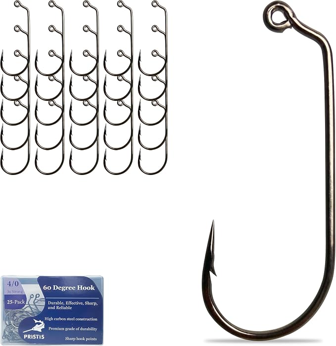Pristis 25 Pack High Carbon Steel Fishing Hooks, Reinforced EWG Circle Octopus Round Bend 60 Degree Wide Gap Strong Barbed Worm Fish Hook Jig Bait Rig for Saltwater Freshwater Bass Tuna Walleye Trout