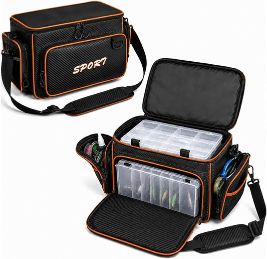 Fishing Tackle Bags - Saltwater & Freshwater Fishing Bags - Waterproof, Padded Shoulder Strap - Gear Storage