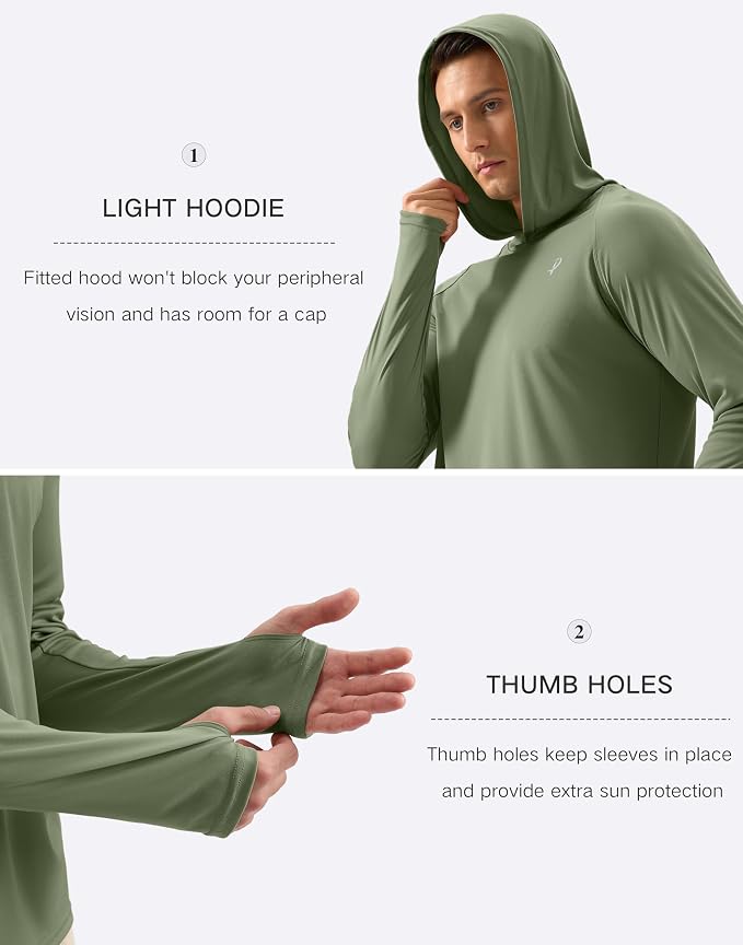 Pudolla Men's Sun Protection Hoodie Shirts UPF 50+ Rash Guard SPF Long Sleeve Fishing Shirt for Men Swim Hiking Boating