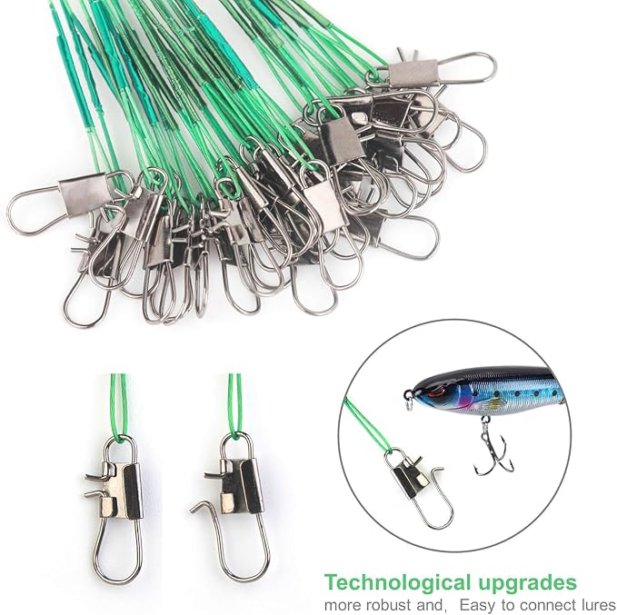60PCS Fishing Wire Leader, Steel Fishing Leaders with Swivels and Snap, Nylon-Coated Fishing Leader for Connect Fishing Tackle Lures or Hooks, 7.5, 11.7, 12.9 Inch