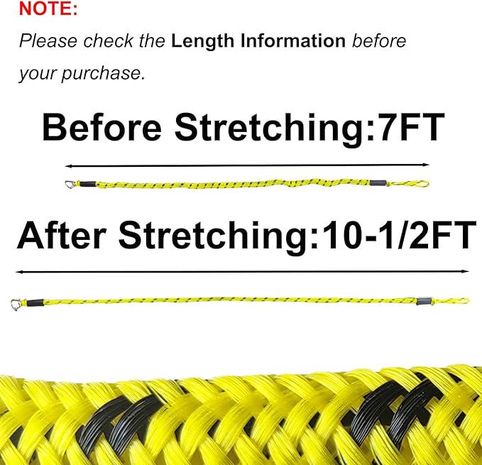 Boat Bungee Dock Lines – Adjustable Boat Tie Downs for Pontoon, Jet Ski, PWC, Kayak | Single Hook Small Cruiser Mooring Lines | (1, Yellow & Black, 7 Feet)