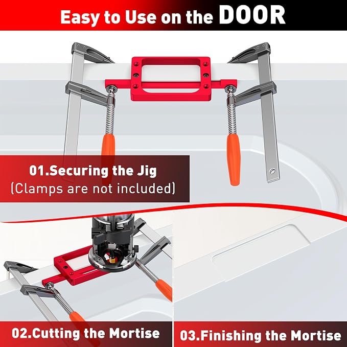 3-1/2" Fixed Size Door Hinge Jig for Door and Jamb, Aluminum Alloy Door Hinge Template Kit for Router, Mortise Jig Fits 3.5" Length 1/4" R, 5/8" R and Square Corner Hinges (3.5 in with Door Lock Kit)