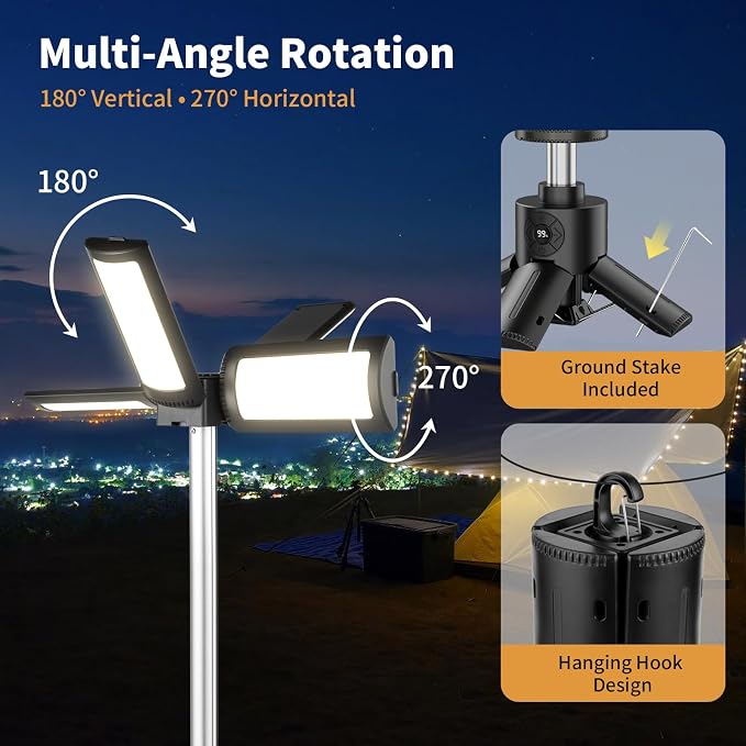 Telescopic Camping Lights with Stand, 14000mAh Rechargeable Camping Lantern,Portable Camping Light, IPX6 Waterproof, Dimmable Outdoor Tent Light for Emergency, Hiking, Fishing, Backyard
