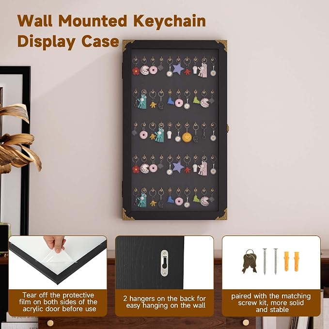 tonchean Fishing Lures Keychain Display Case Wall Mount Pocket Watch Collection Display Case 5-Tier Wall Cabinet for Room Decor, 24.4in(H) x14.2in(Wx2.6in(D), Black