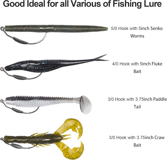 Fishing Bait Soft Plastic Lures 30/50 Pcs, Weighted Hooks 10 Pack & 40-Piece Set, 4in/5in Salty Split Tail Jerk Shad, 3/0 4/0 5/0 Weedless Swimbait Hook for Bass Fishing