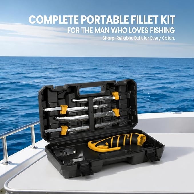 Mellif Electric Fillet Knife for Fish, 12V Cordless Fish Fillet Knife with 7" & 9.5" Sharp Blades, fillet knife for fish, Non-Slip Grip Handle, Safety Lock, 2 Rechargeable Batteries, Quick Charger & Carry Case for Fishing and Filleting