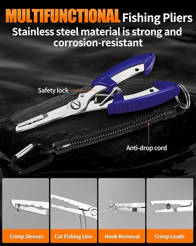 Fish Lip Gripper，Fishing Split Ring Pliers，Fish Hook Remover Tool Kit，Fishing Gear Gift for Men，Saltwater Line Cutting Fishing Tackle，Accessory Set