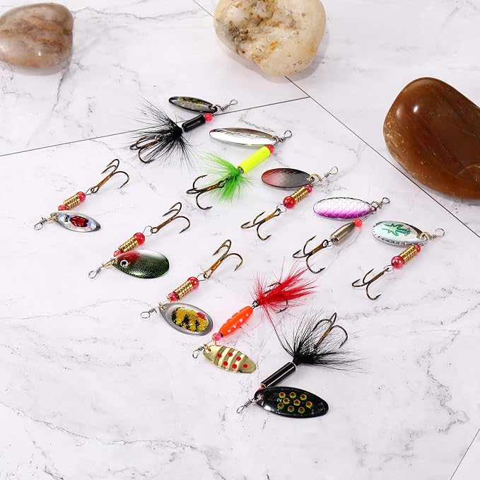 Skylety 40 Pcs Fishing Lure Hard Metal Colorful Spinner Baits with Tackle Box Trout Spoon Fishing Lures for Bass Pike Walleye Trout Salmon