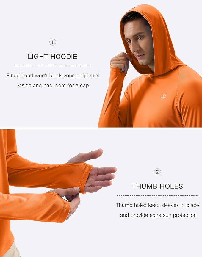 Pudolla Men's Sun Protection Hoodie Shirts UPF 50+ Rash Guard SPF Long Sleeve Fishing Shirt for Men Swim Hiking Boating